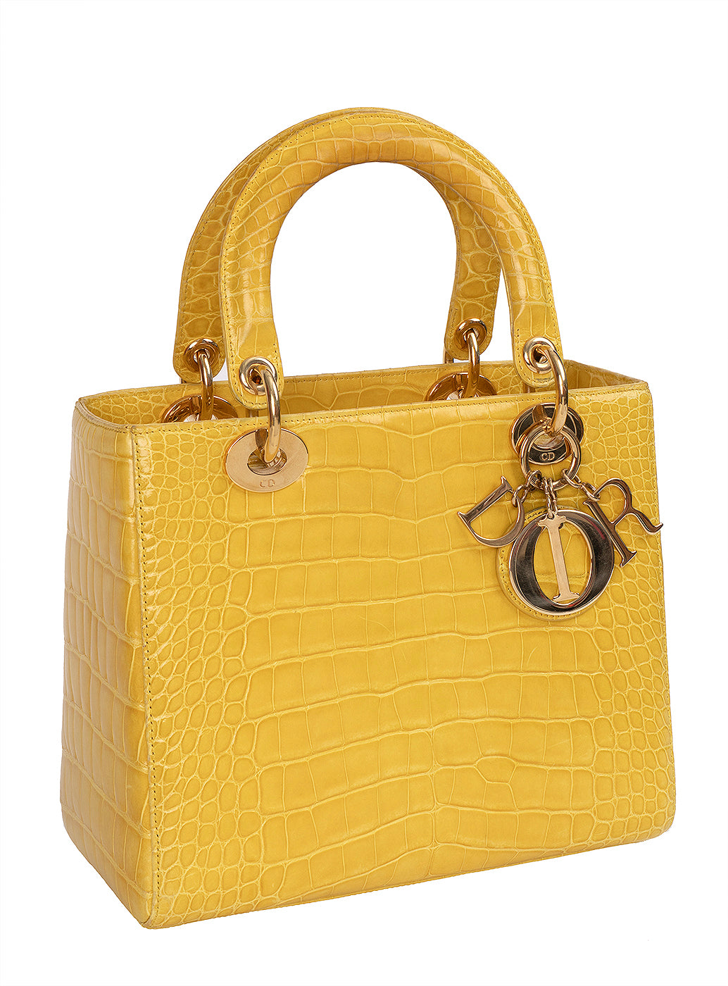 Christian Dior Lady Dior Yellow Mimosa Medium Crocodile GHW