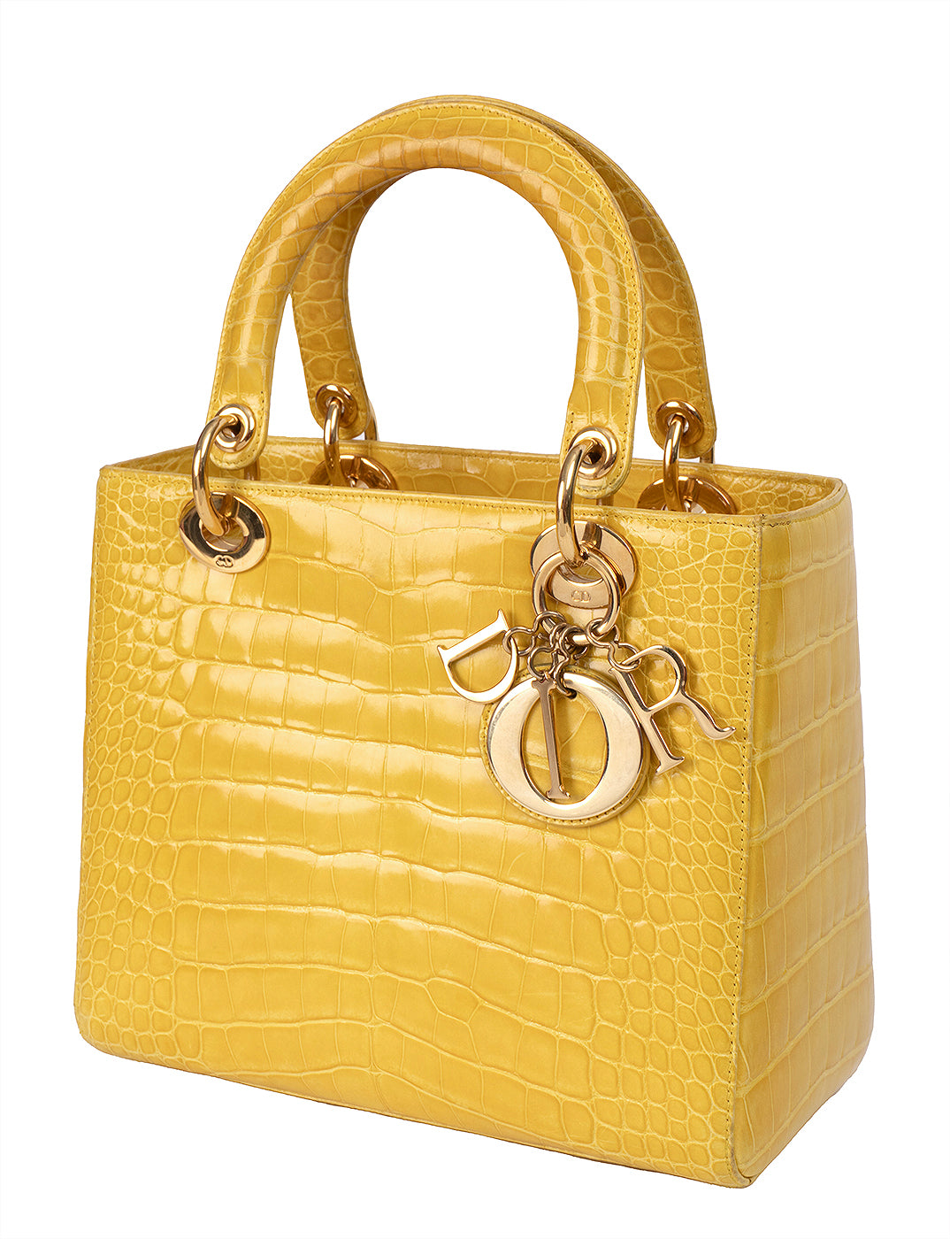 Christian Dior Lady Dior Yellow Mimosa Medium Crocodile GHW
