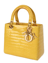 Christian Dior Lady Dior Yellow Mimosa Medium Crocodile GHW