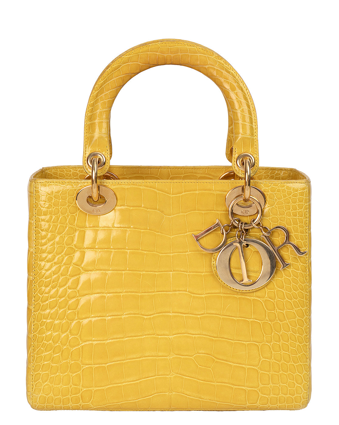 Christian Dior Lady Dior Yellow Mimosa Medium Crocodile GHW