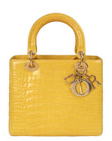 Christian Dior Lady Dior Yellow Mimosa Medium Crocodile GHW