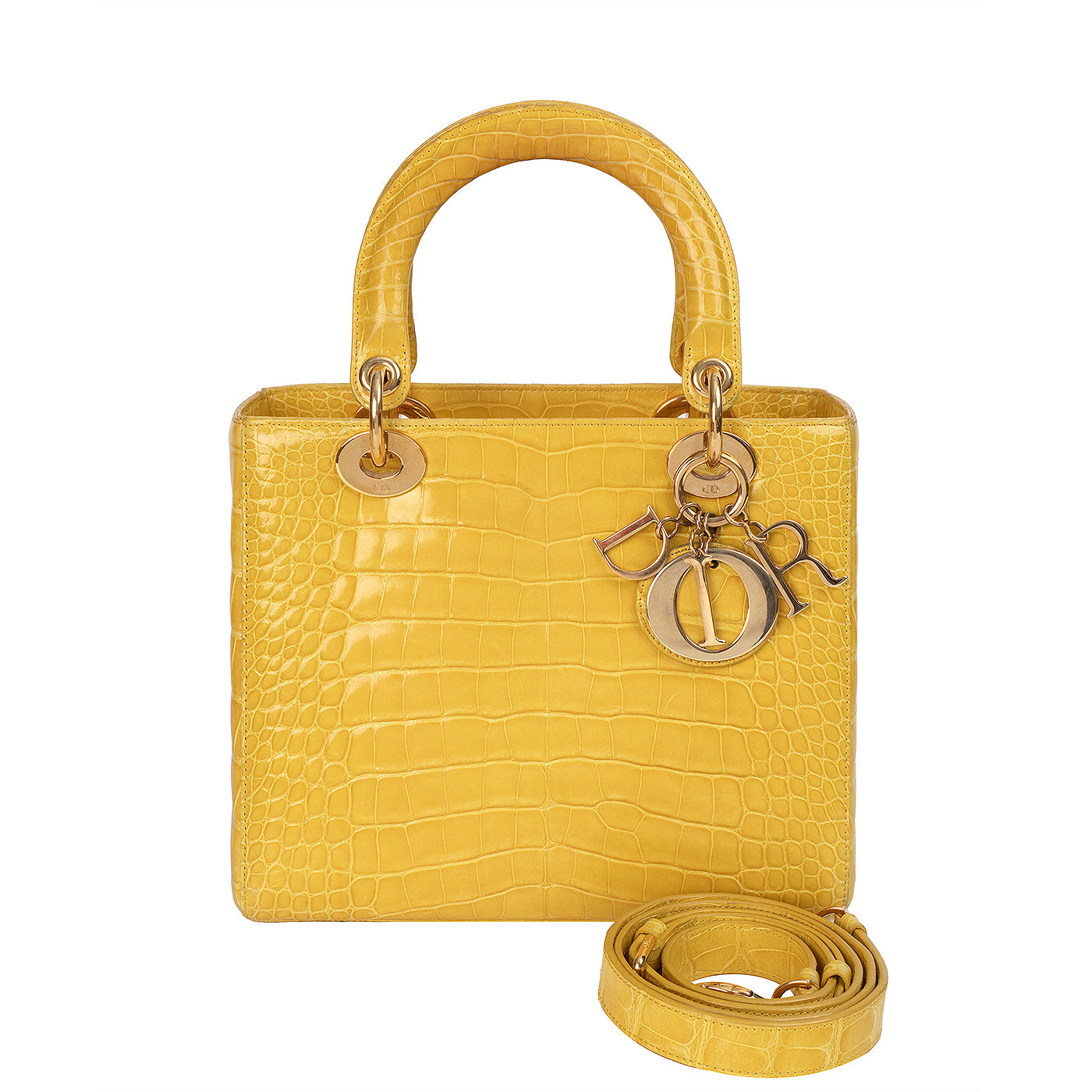 Christian Dior Lady Dior Yellow Mimosa Medium Crocodile GHW