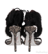Lace and Fur Crystal Slingback Sandals