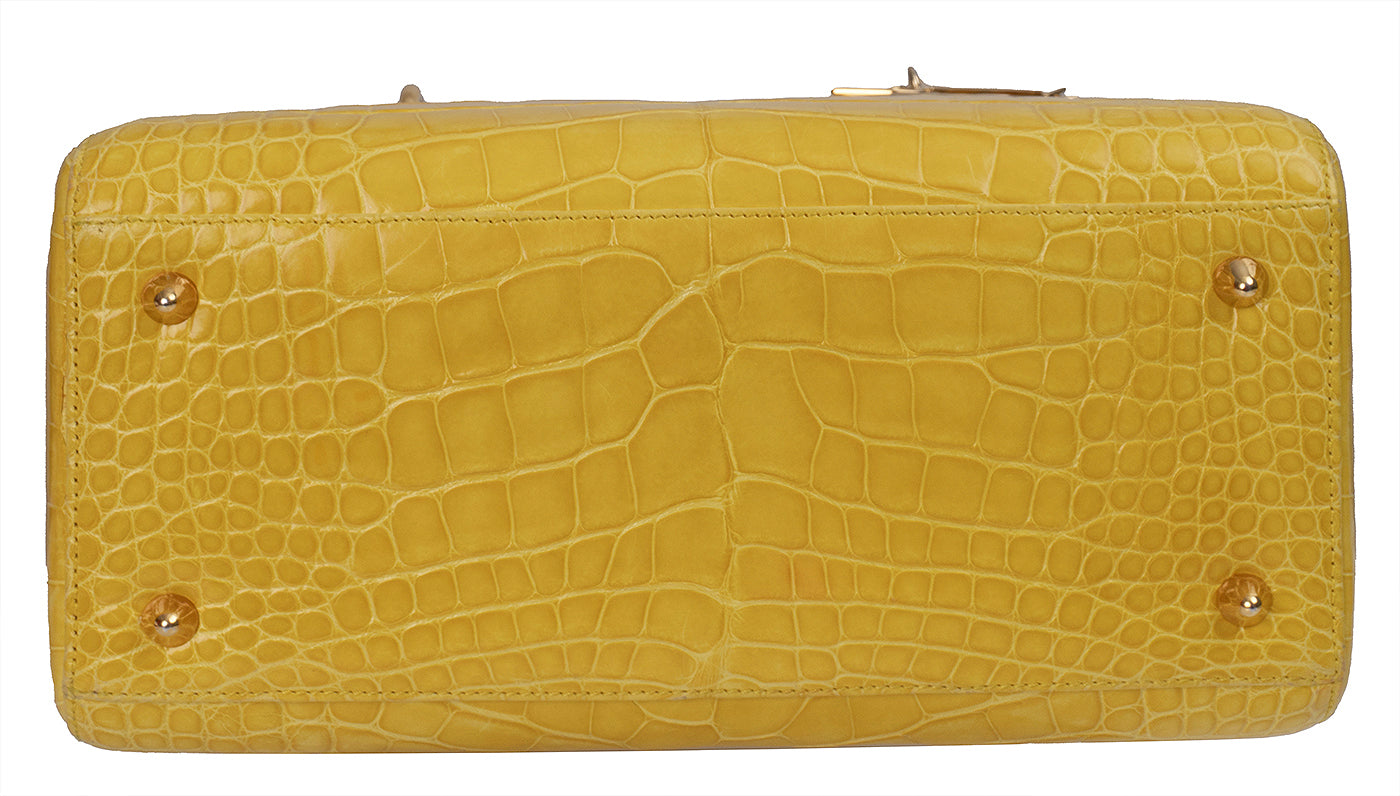 Christian Dior Lady Dior Yellow Mimosa Medium Crocodile GHW
