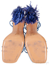 Jacquemus Blue Raffia Pompom Heel Suede Sandals