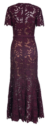 Self-Portrait Belted Floral Guipure Lace Midi Dress S