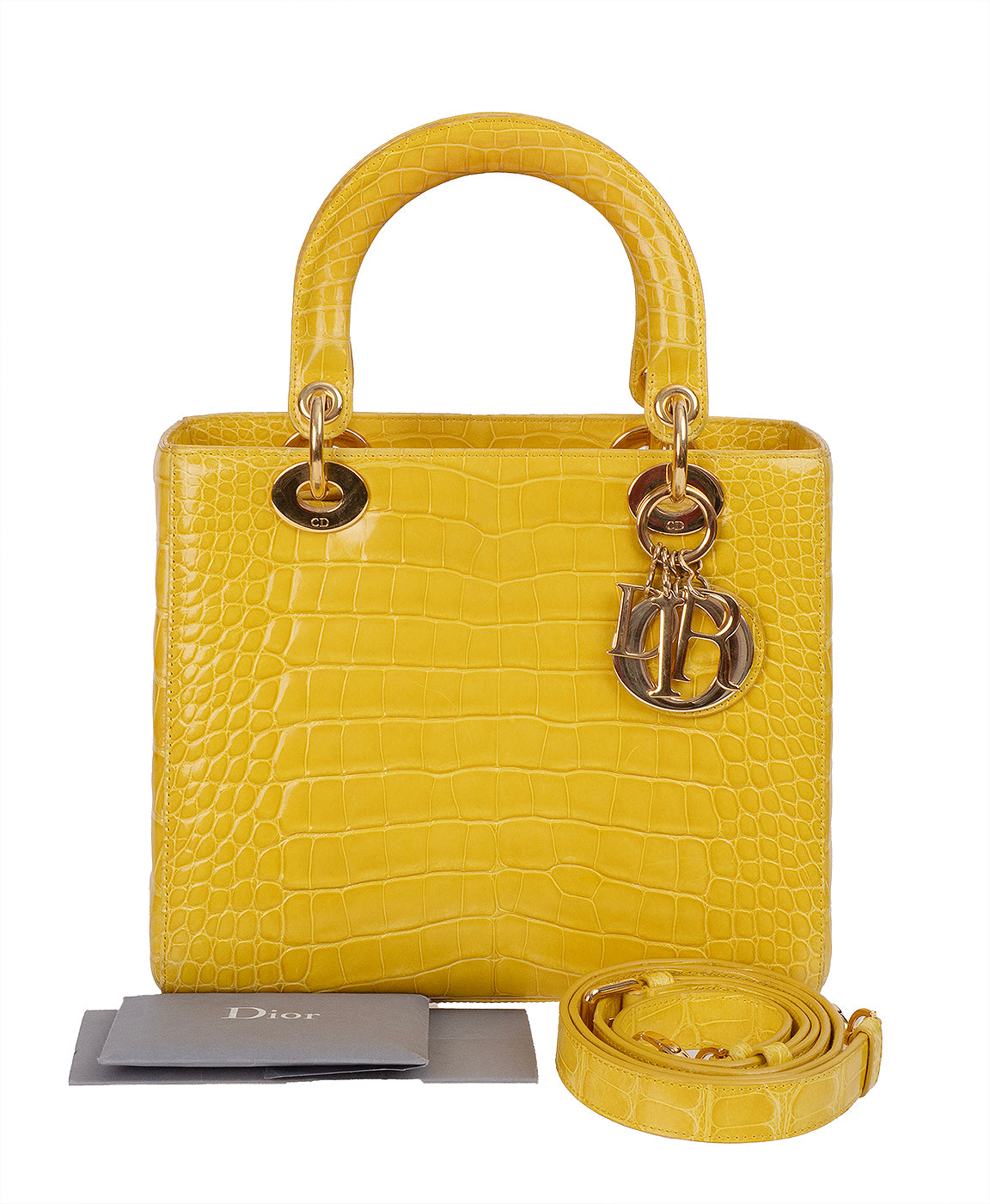 Christian Dior Lady Dior Yellow Mimosa Medium Crocodile GHW