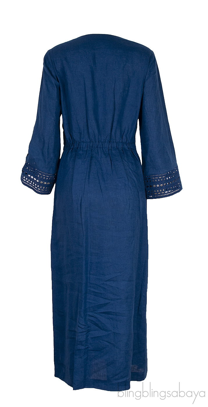 Norlia Blue Linen Midi Dress
