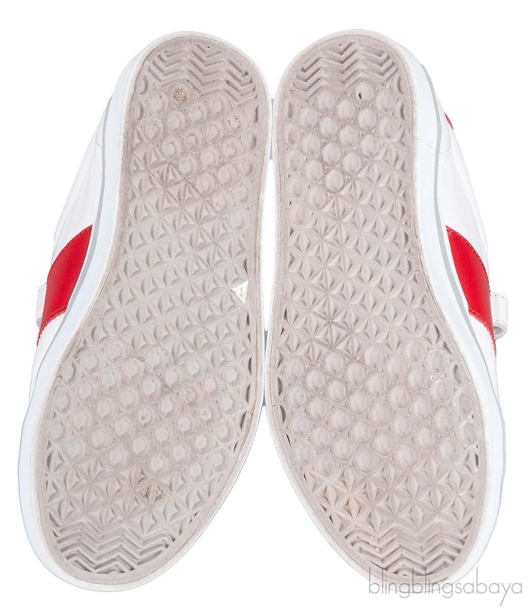 White & Red Velcro Strap Kids Sneaker 32