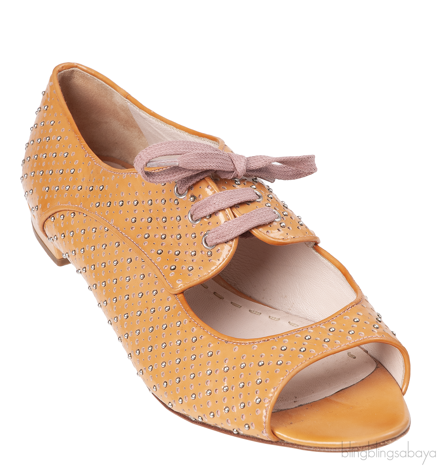 Miu Miu Brown Metal Bead Flat Peep Toe Shoes