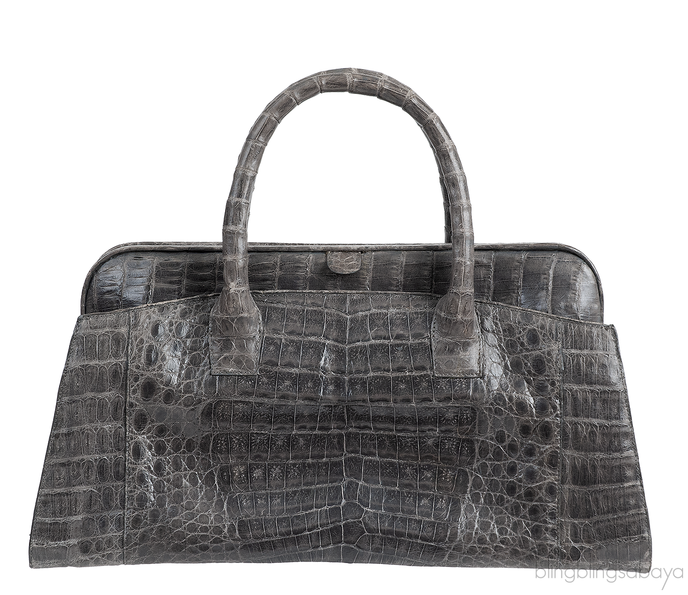 Crocodile Grey Frame Top Handbag