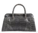 Crocodile Grey Frame Top Handbag