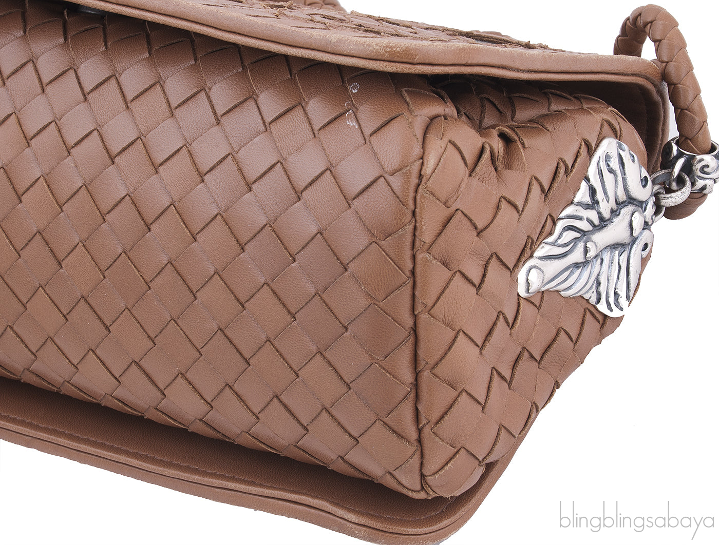 Brown Intrecciato Floral Chain Handle Bag