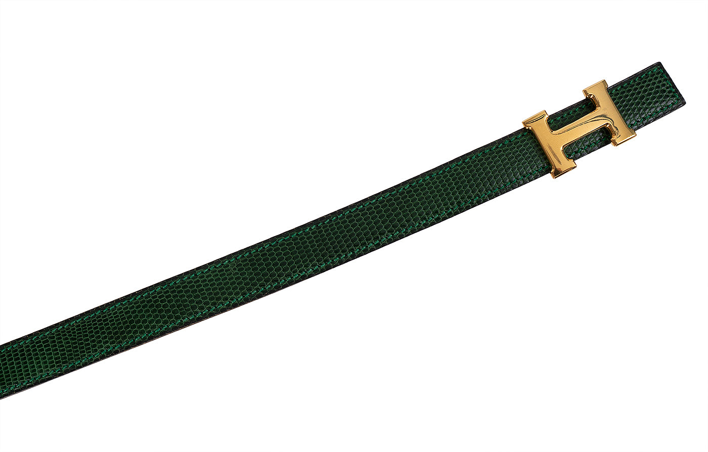 Hermes Vintage H Constance Gold Green Lizard 18 mm Belt