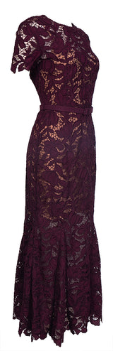 Self-Portrait Belted Floral Guipure Lace Midi Dress S