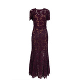 Self-Portrait Belted Floral Guipure Lace Midi Dress S