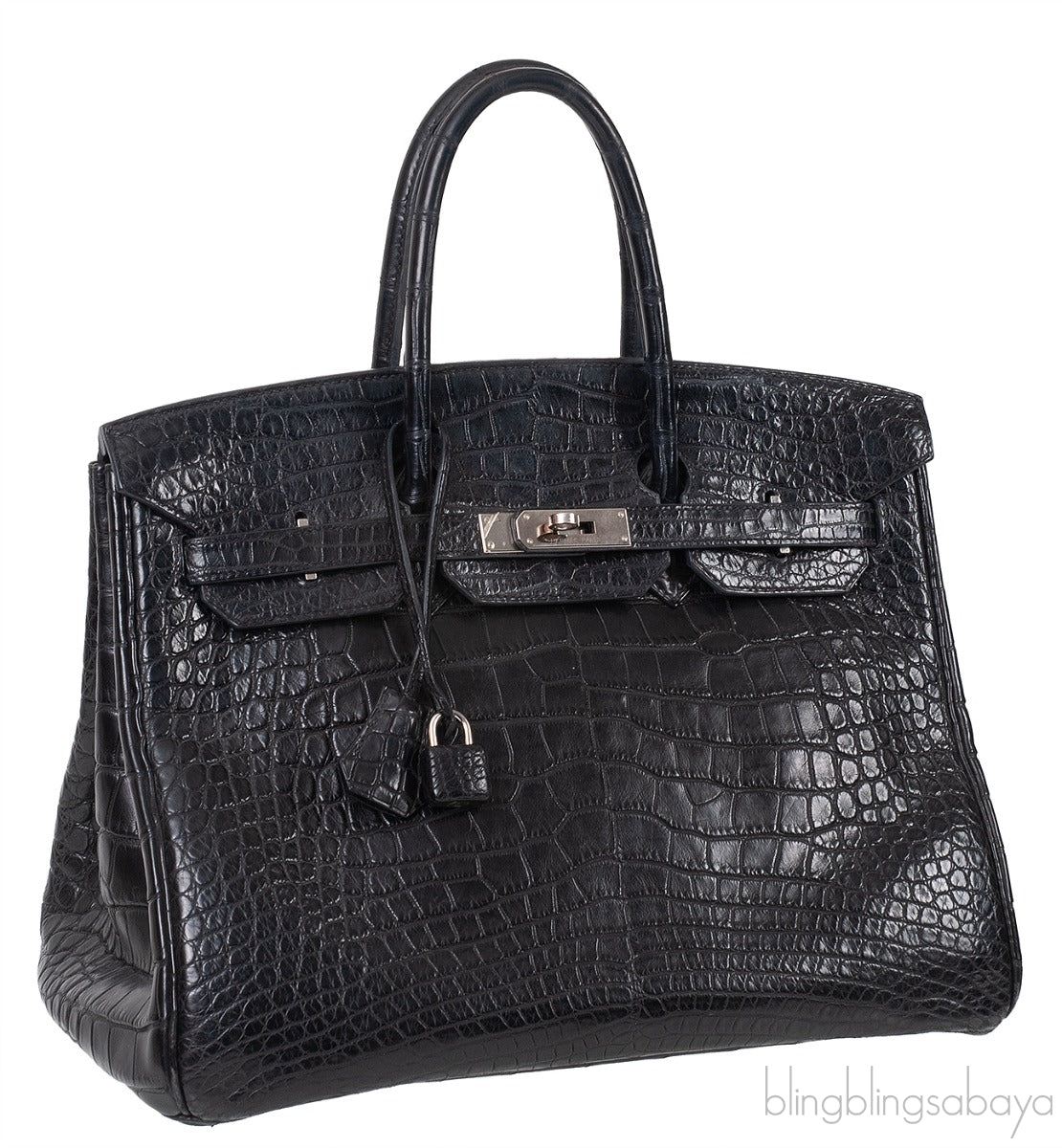 Birkin 35 Black Matte Alligator Crocodile PHW