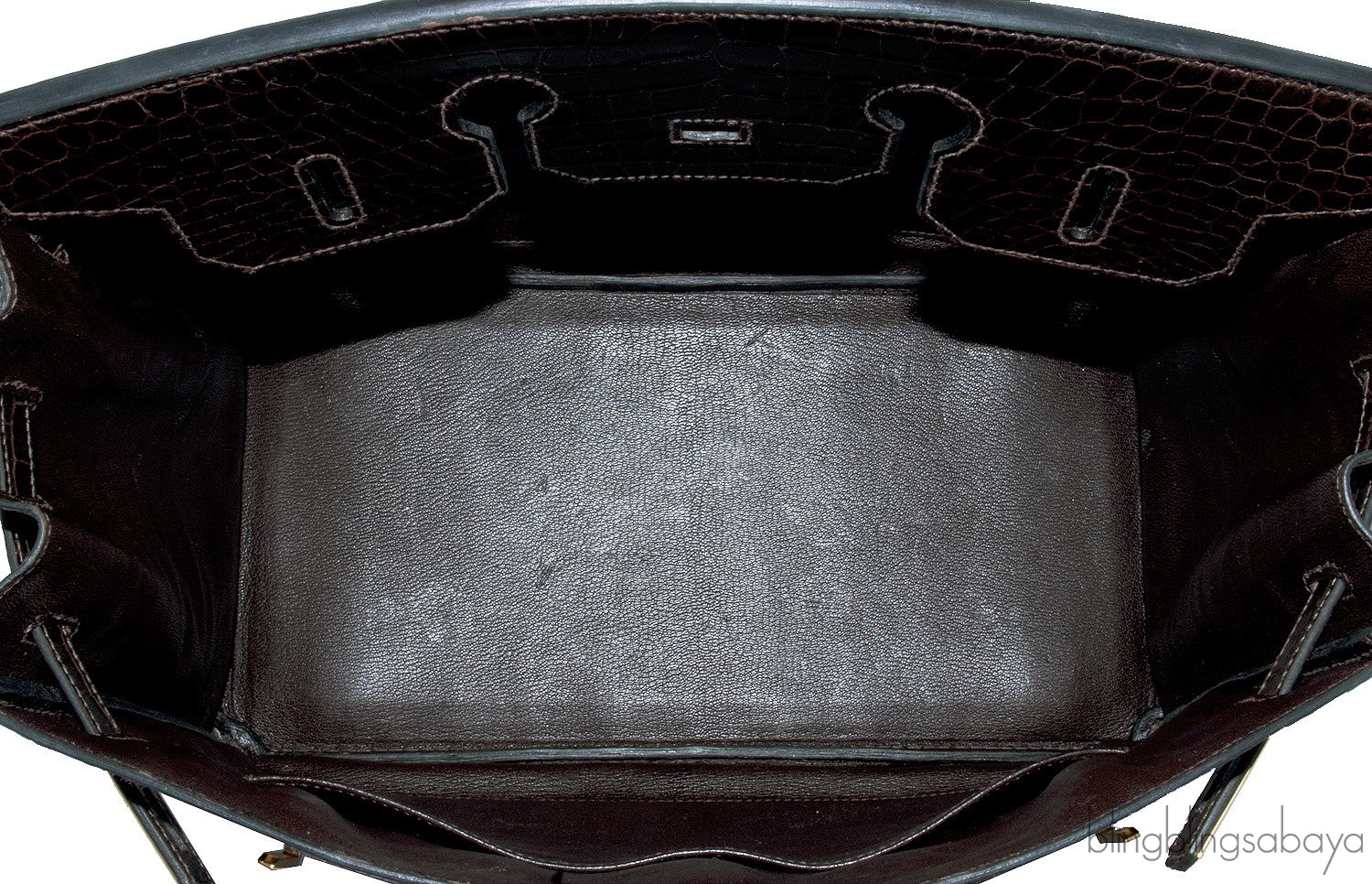 Birkin 35 Brown Patent Porosus GHW