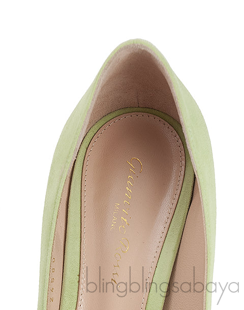 Apple Green Suede Pointed Toe Heels