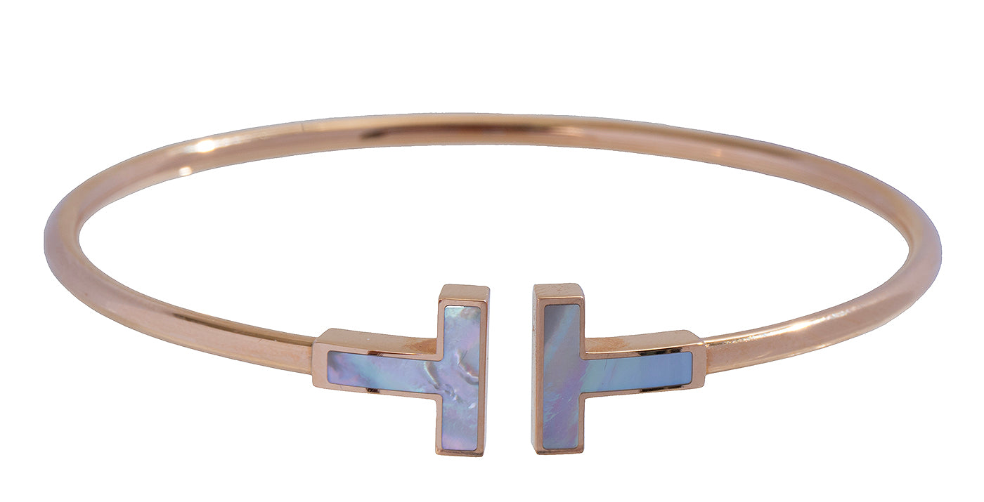 Tiffany & Co T Wire Yellow Gold Mother of Pearl Bracelet