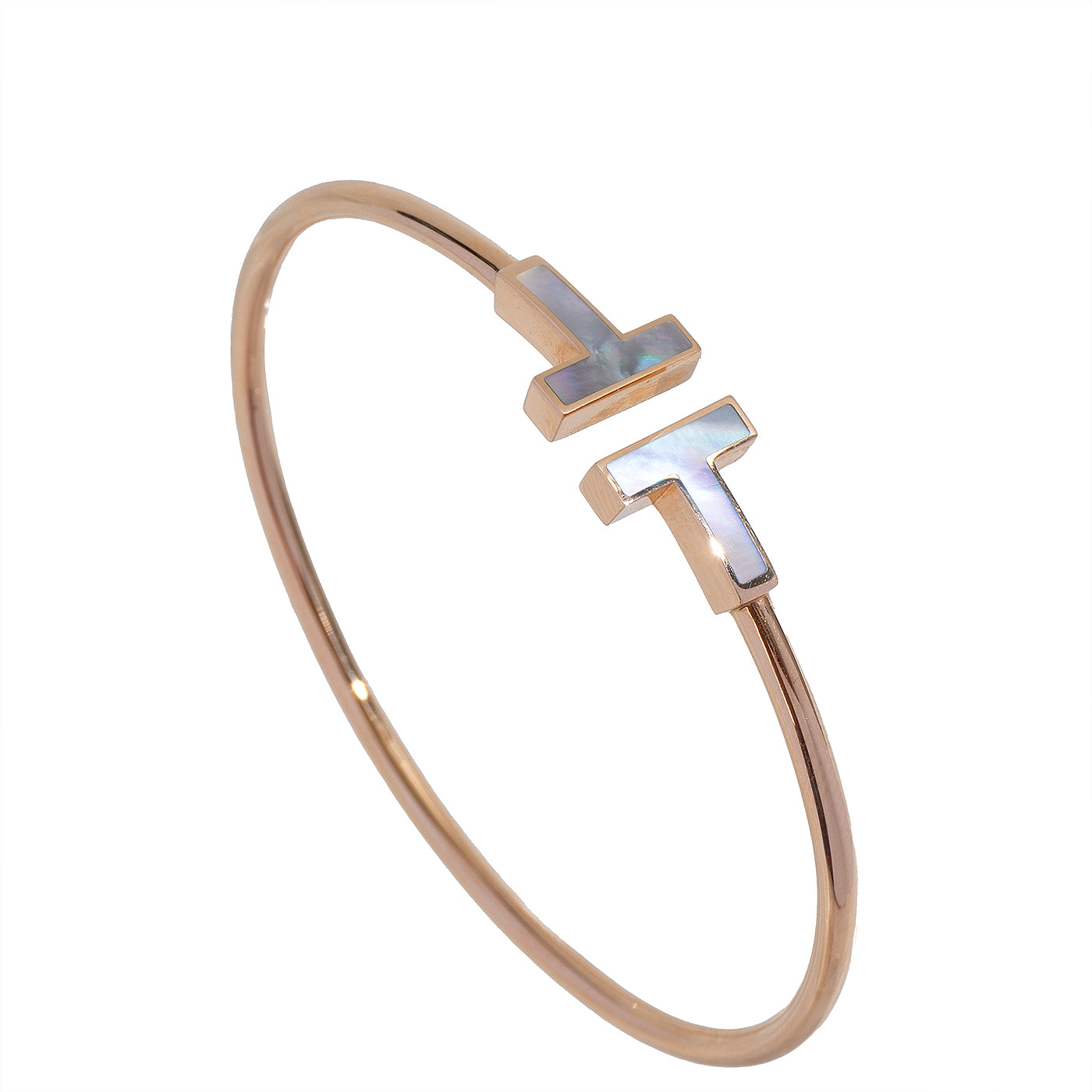 Tiffany & Co T Wire Yellow Gold Mother of Pearl Bracelet