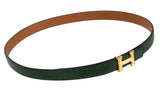 Hermes Vintage H Constance Gold Green Lizard 18 mm Belt