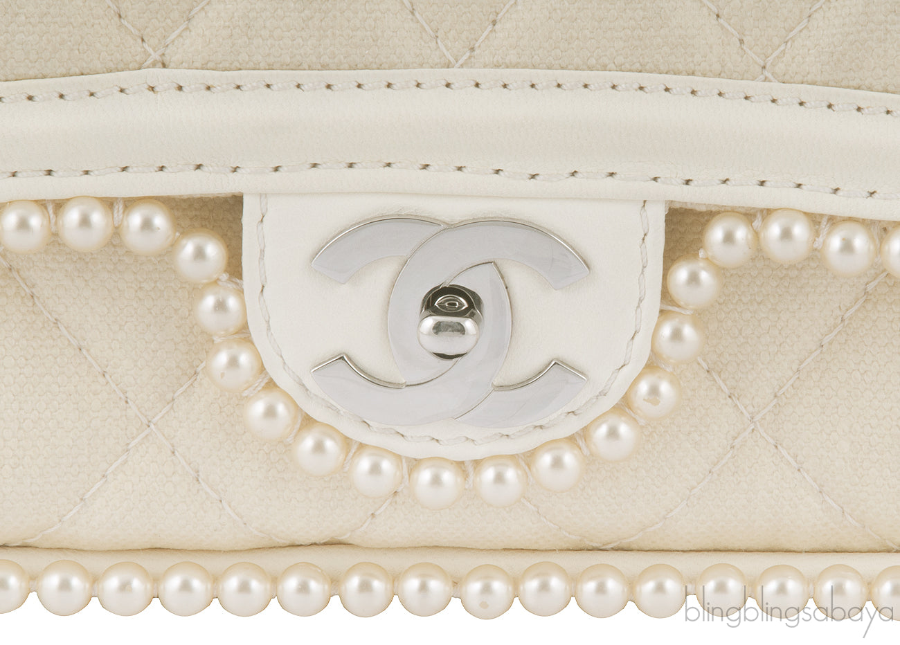 Beige Quilted Pearl Trim Double Flap*