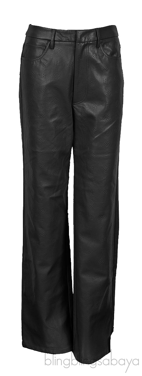 Black Logo Pants Faux Leather