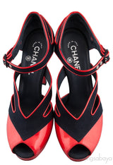 Blue Red Trim Leather Heels