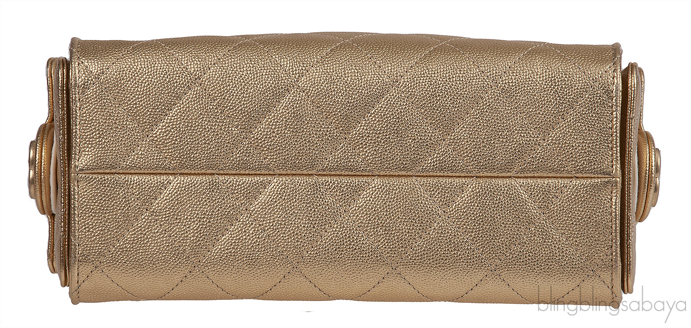 Chanel 25 Mini Gold Metallic Grained Leather GHW