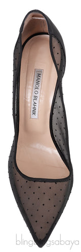 Black Mesh Polkadot Pointed Toe Heels