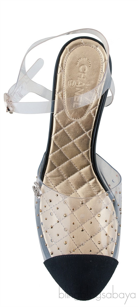 PVC Crystal & Fabric Cap Toe Slingback