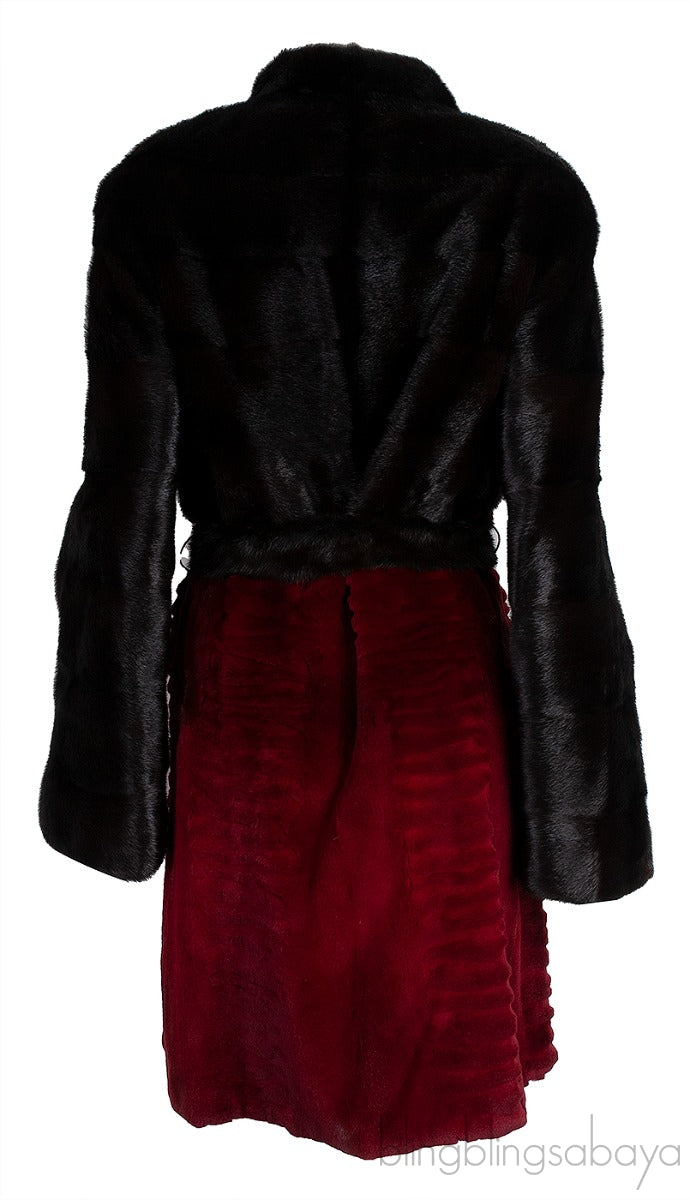 Bi-color Fur Belted Coat