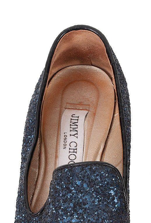 Dark Blue Glittery Flat Shoes