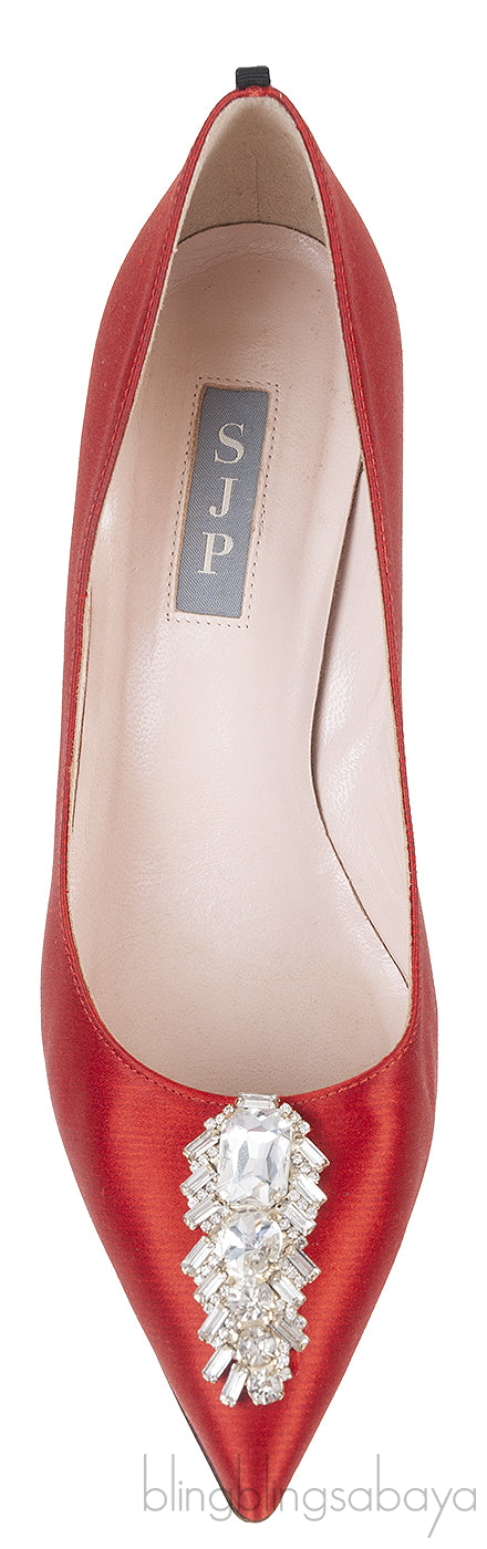 Sarah Jessica Parker Red Satin Crystal Embellished Heels