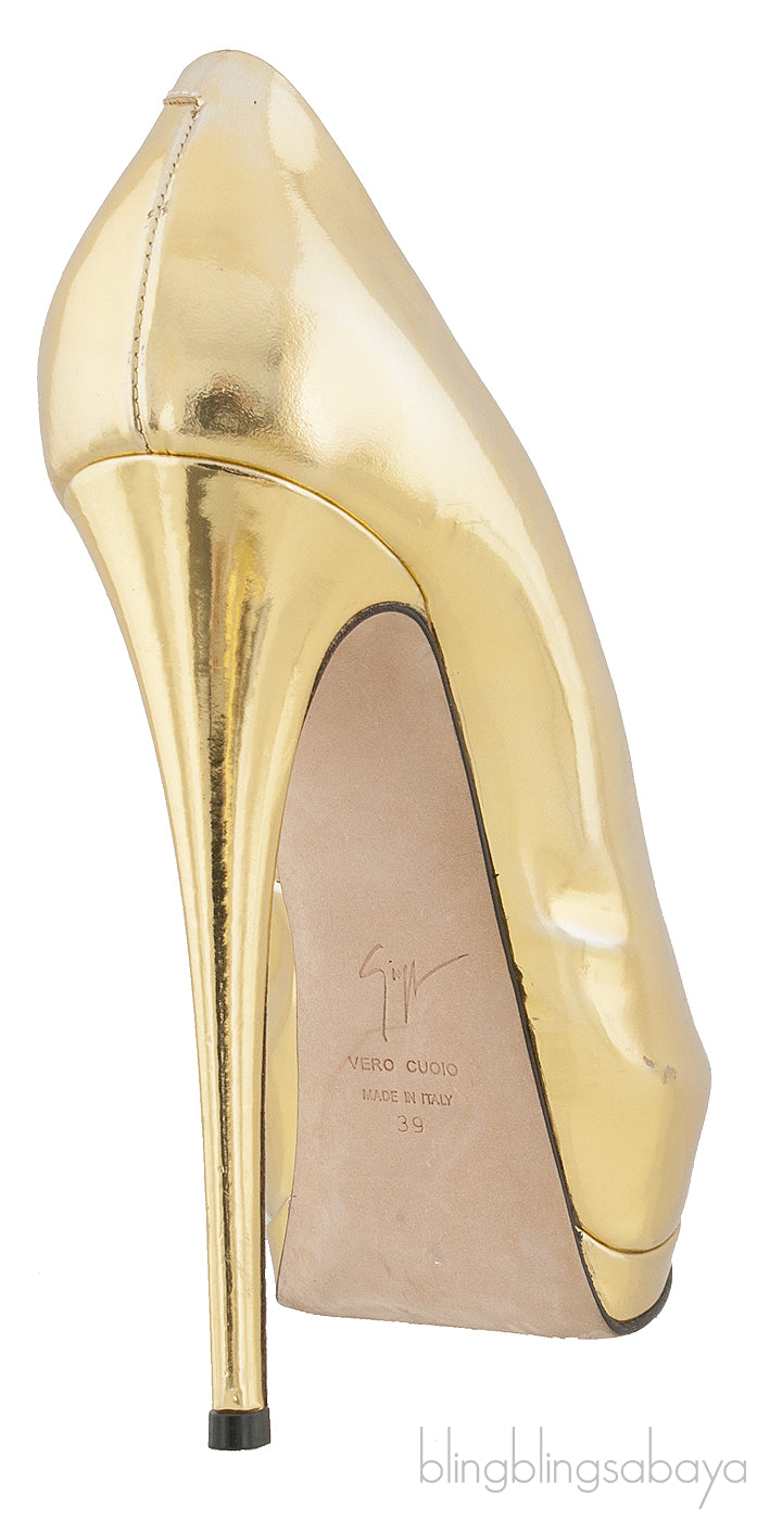 Gold Patent Peep Toe Pump