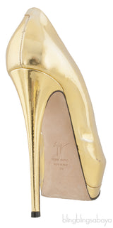 Gold Patent Peep Toe Pump