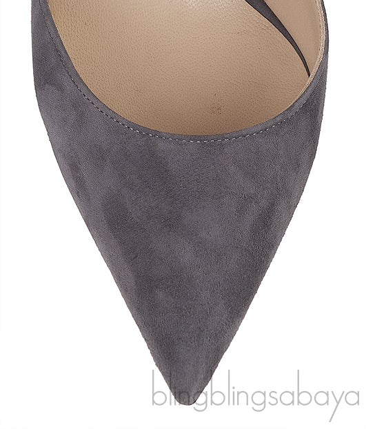 Jimmy Choo Grey Suede Bing Crystal Leather 100mm Crystal Mules