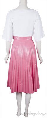 White Crop Top & Pink Pleated Skirt