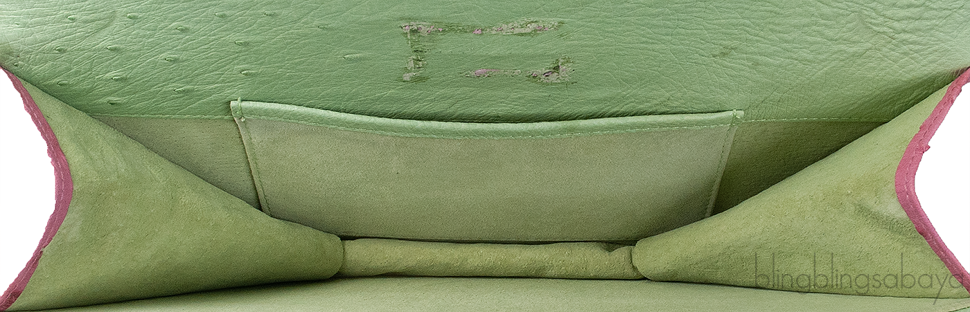 Laykh Apple Green & Pink Ostrich Trapezoid Clutch