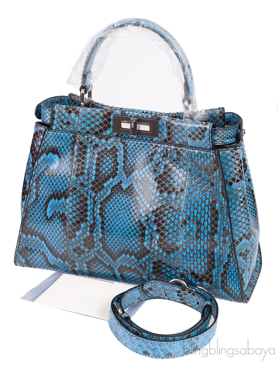 Peekaboo Medium Blue Python Bag