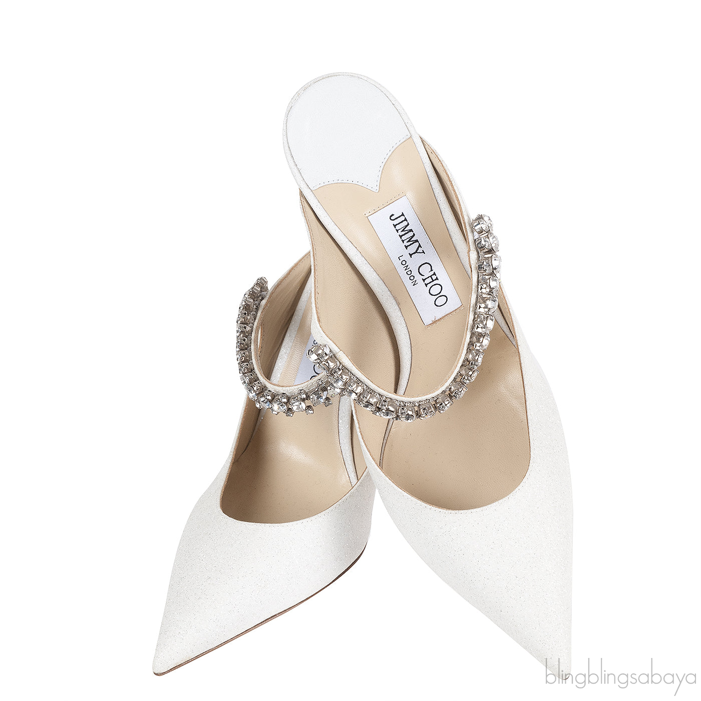 Jimmy Choo Bing White Glittery Crystal Embellished Mule 38