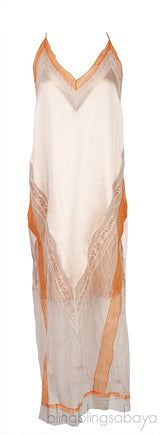 Orange Almond Lace-trimmed Satin Dress