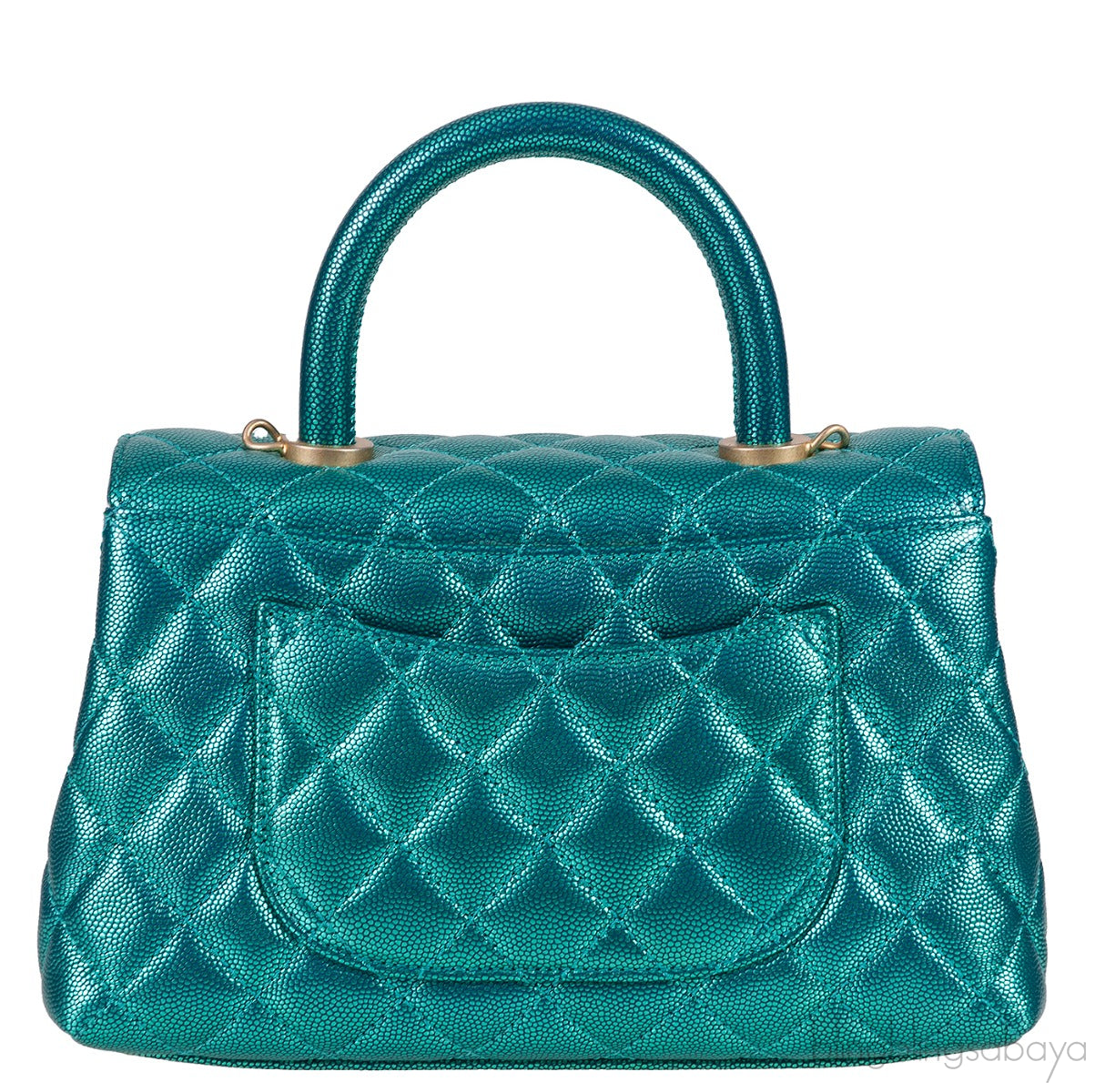 Metallic Green Quilted Caviar Leather Small Coco Top Handle Bag