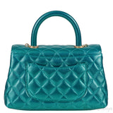 Metallic Green Quilted Caviar Leather Small Coco Top Handle Bag
