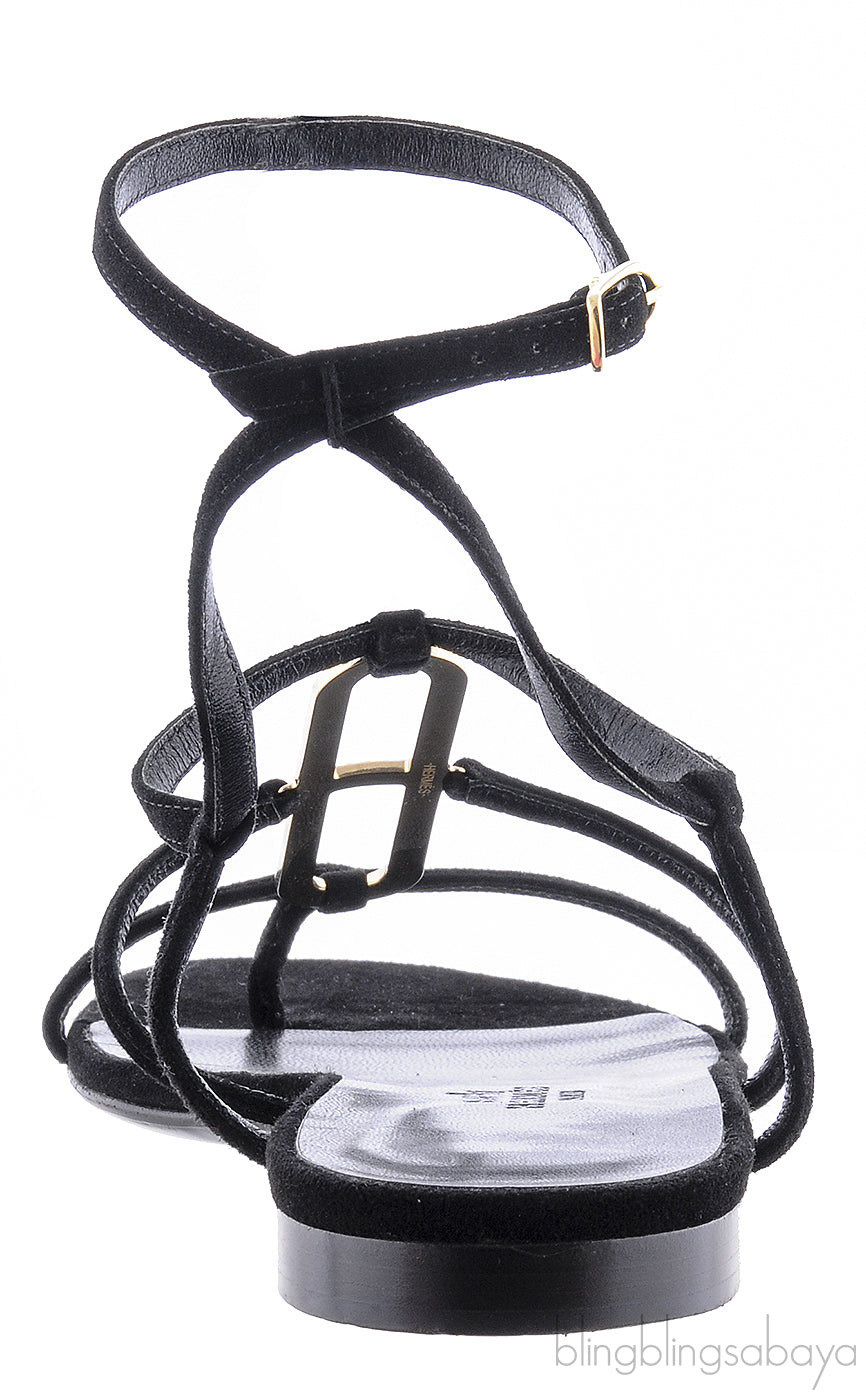 Black Suede Strass Flat Sandals