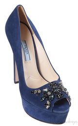Prada Blue Crystal Peep Toe Pump 38