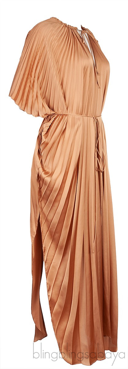 Gold Plissé Pleated Dress