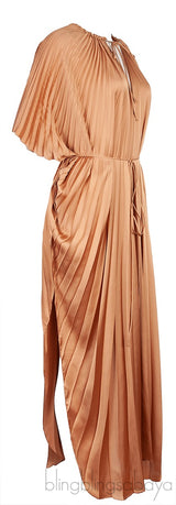 Gold Plissé Pleated Dress
