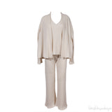Off-white Cashmere Silk Blend Cardigan, Top & Wide Leg Set